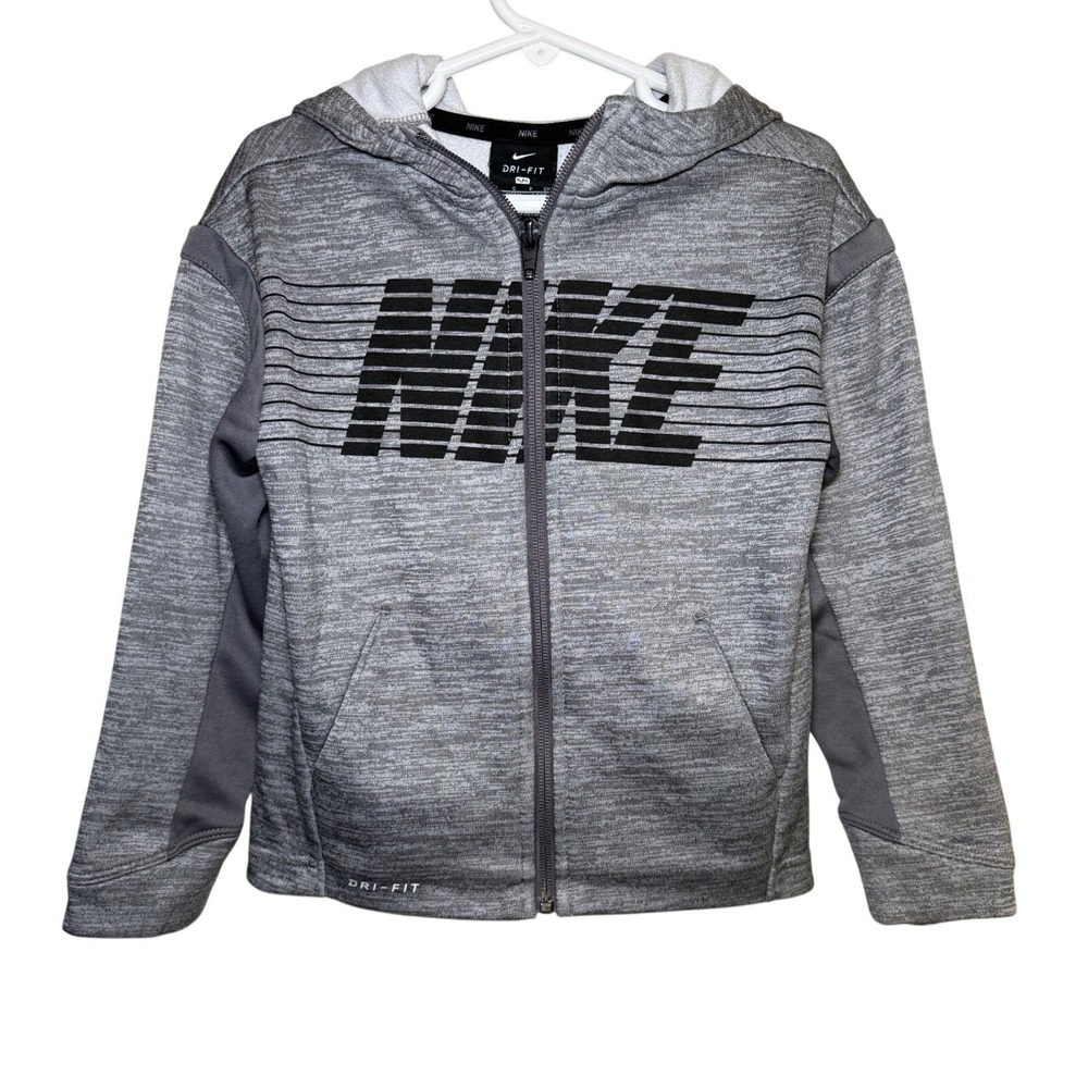 Nike Boys Size 5 Gray Dri-FIT Full Zip Sweater Graphic Logo